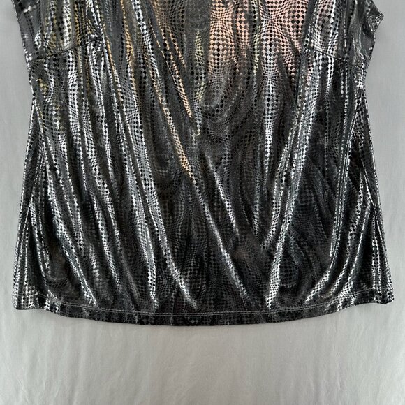 Anxiety Café Vtg 90s Metallic Top Women 18/20 Sleeveless Pullover Stretch Silver - Picture 4 of 9